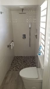 Walk-in shower seaside bathroom