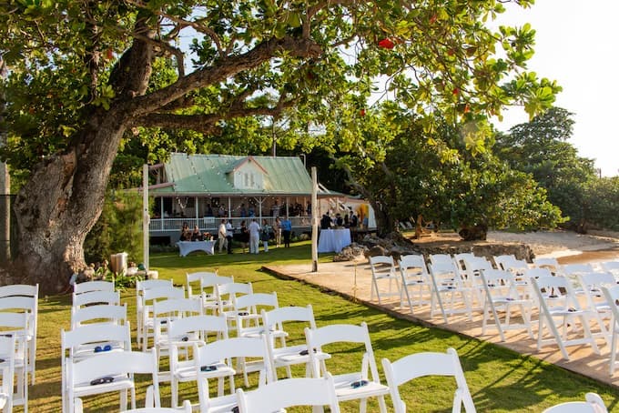 Wedding reception tent with ocean view